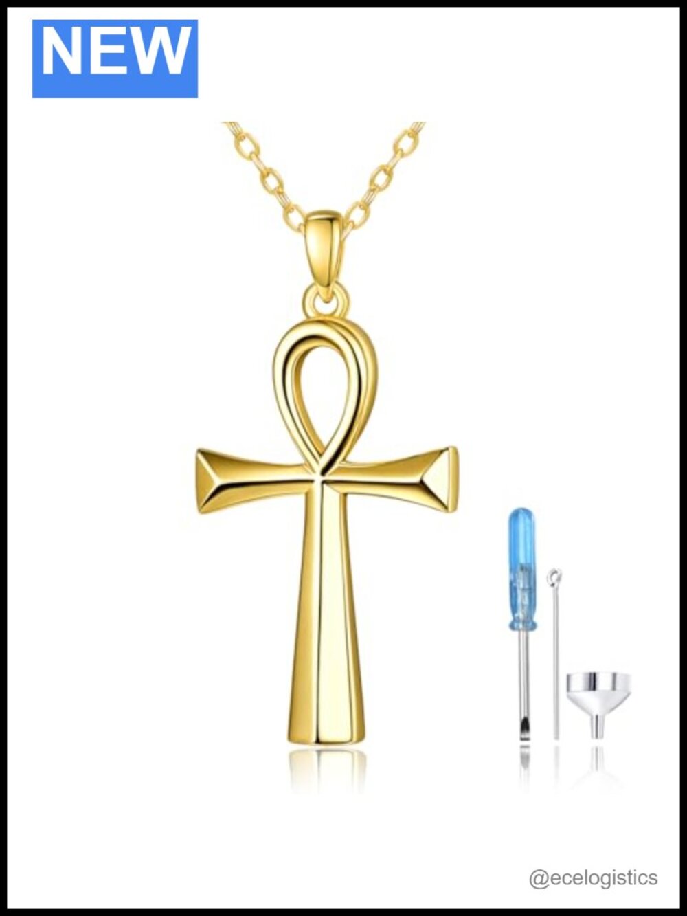 925 Sterling Silver Ankh Urn Necklace Memorial Cremation Jewelry 18" Chain